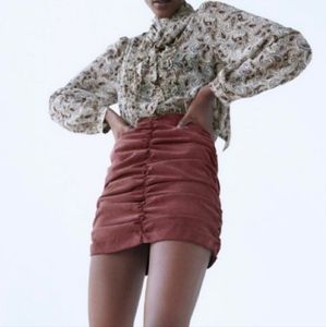NWT ZARA Draped Corduroy Ruching Mini Skirt